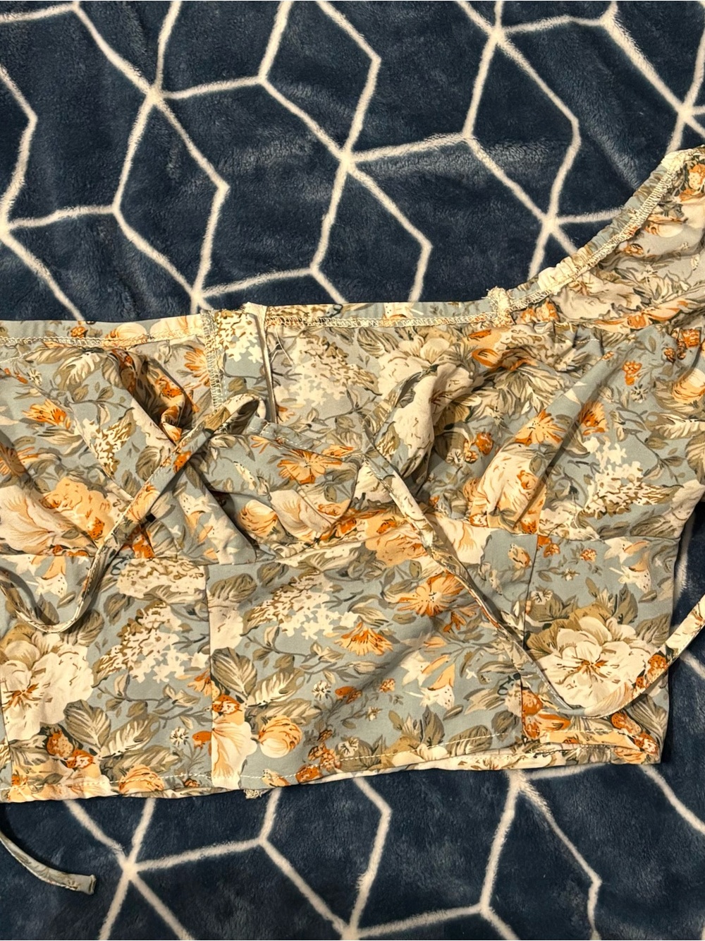 SHEIN Blue Floral Off-Shoulder Camisole with Cream and Orange Accents